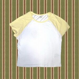White and Butter Yellow Ringer Baby Tee